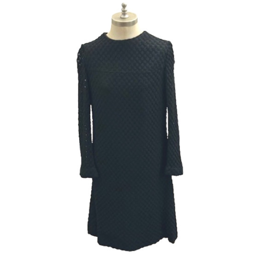 Vtg 60s Black Popcorn crochet Sheath Dress 12